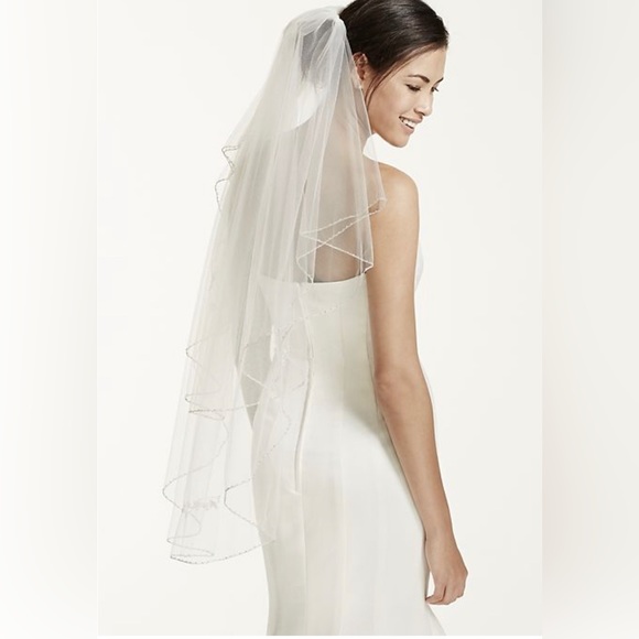 Ivory Beaded Wedding Veil With Floral Embellishments - Picture 1 of 9